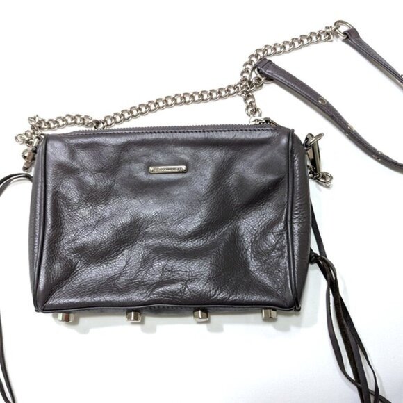 Rebecca Minkoff Leather Zip Chain Crossbody- Gray - Picture 6 of 11